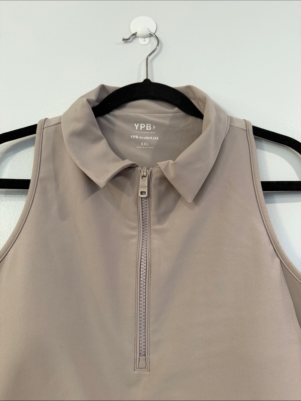 Abercrombie:YPB SculptLux Taupe Zip-Front Sleeveless Tank - Picture 2 of 3